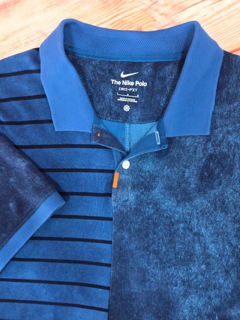 Nike Dri-FIT Mens Blue Striped Split Design Polo Size Large